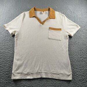 Dandy Del Mar Polo Shirt Mens S The Cannes Waffle Knit Pocket Cream Mustard